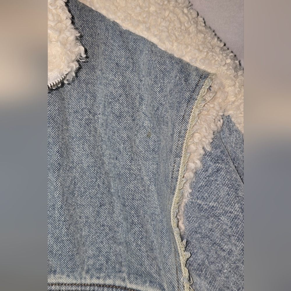 Nichole Lynel Size Small Long Sherpa Lined Denim Coat w/ Teddy Trim Jacket - Picture 11 of 13